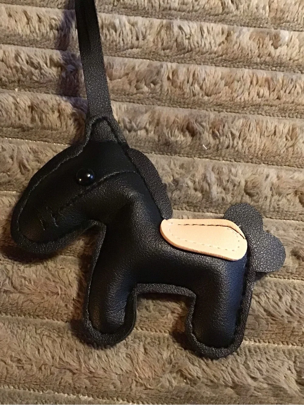 Black Leather horse Charm with Beige Saddle